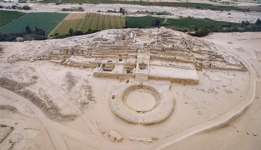 Aerial photograph of the archaeological site of Caral