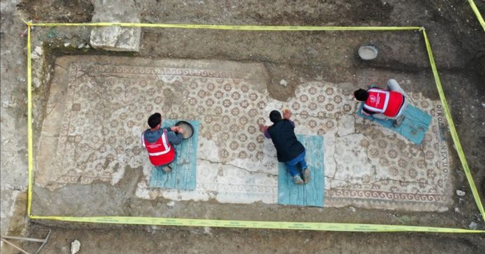 Ancient Late Antiquity Greek-Inscribed Mosaic Unearthed During Hatay Earthquake Site Excavation