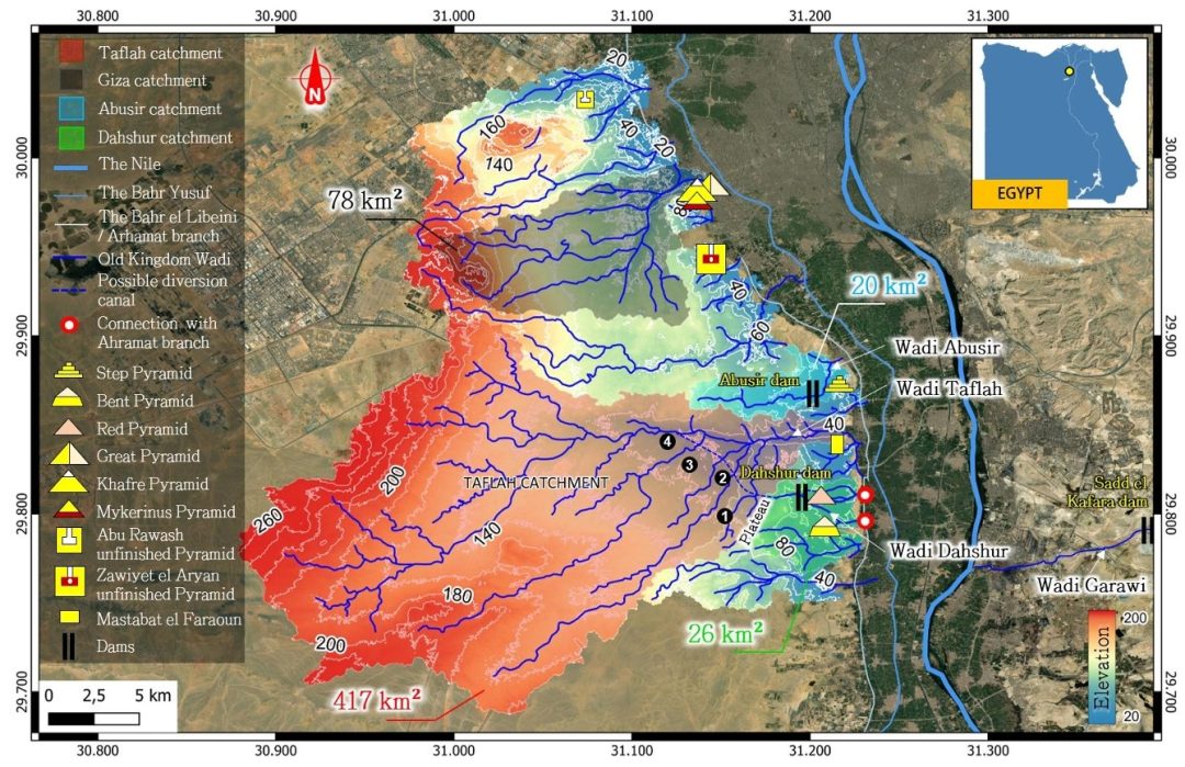 Topography and drainage network of the Old Kingdom pyramid plateau