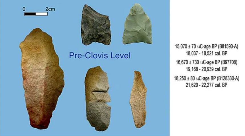 Pre-Clovis artifacts (left) found at the Cactus Hill site in Virginia.